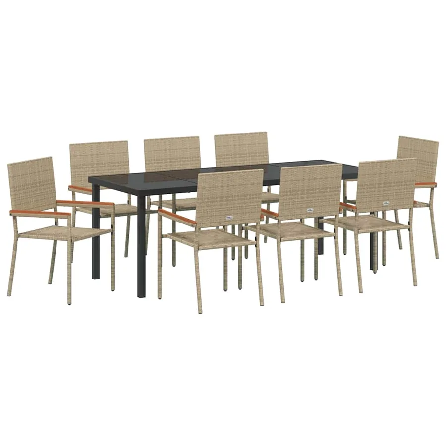 Ensemble de salle à manger pour jardin 9 pcs Beige polyrotin - 2