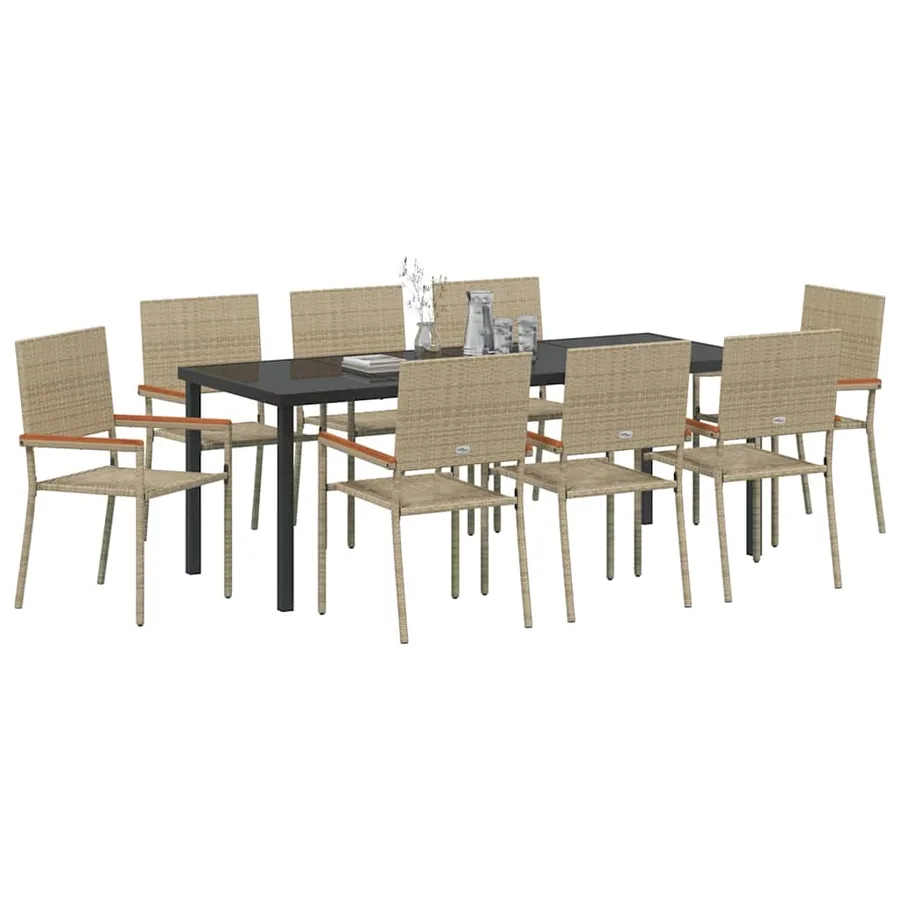 Ensemble de salle à manger pour jardin 9 pcs Beige polyrotin - 3