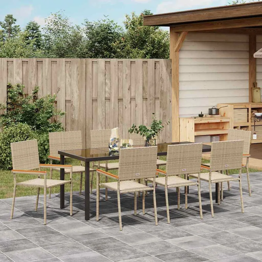 Ensemble de salle à manger pour jardin 9 pcs Beige polyrotin - 4