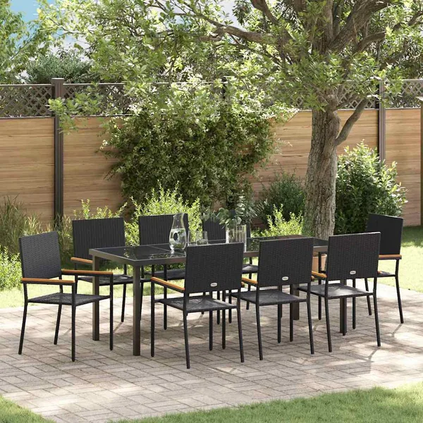 Ensemble de salle à manger pour jardin 9 pcs Noir polyrotin