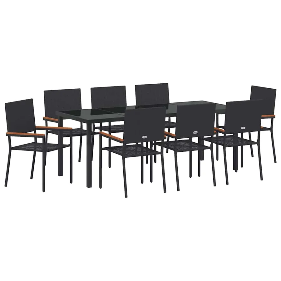 Ensemble de salle à manger pour jardin 9 pcs Noir polyrotin - 2