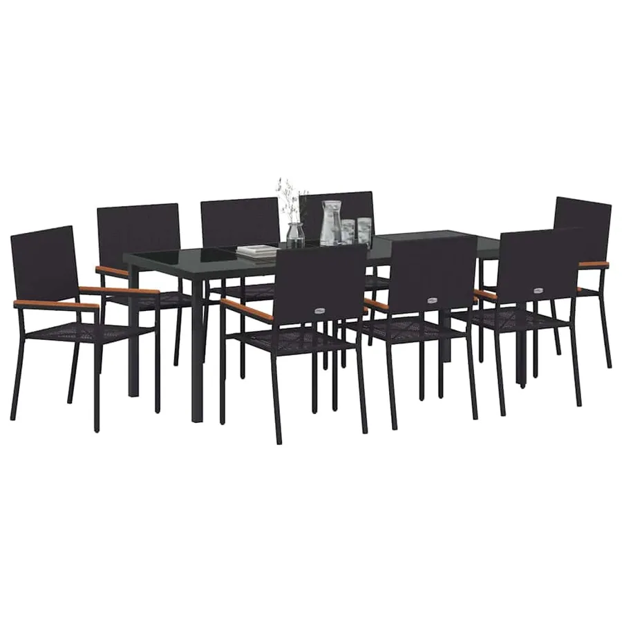Ensemble de salle à manger pour jardin 9 pcs Noir polyrotin - 3