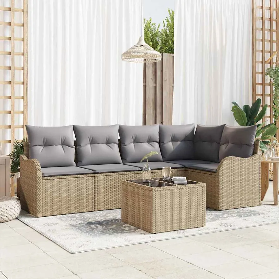 Ensemble de canapé de jardin 6 pcs Beige polyrotin