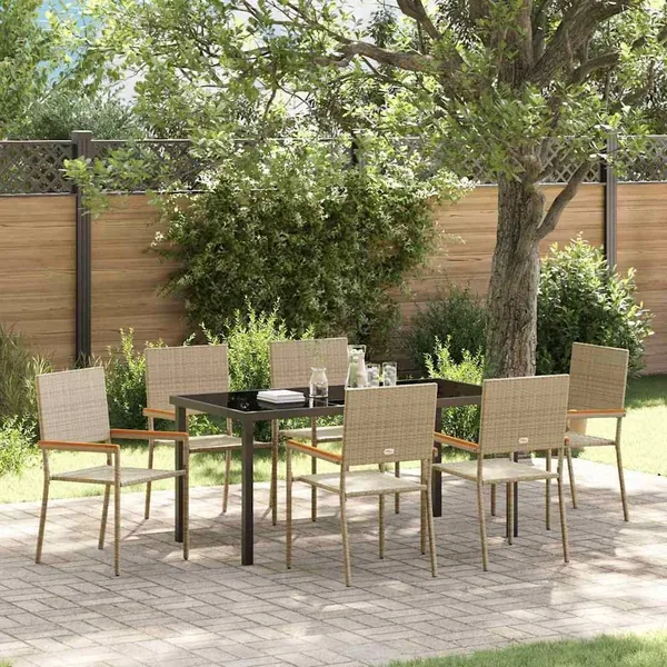 Ensemble de salle à manger pour jardin 7 pcs Beige polyrotin