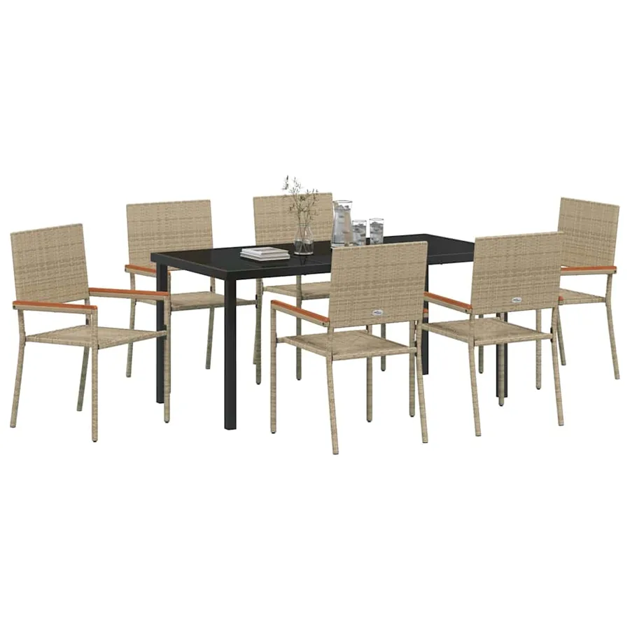 Ensemble de salle à manger pour jardin 7 pcs Beige polyrotin - 3