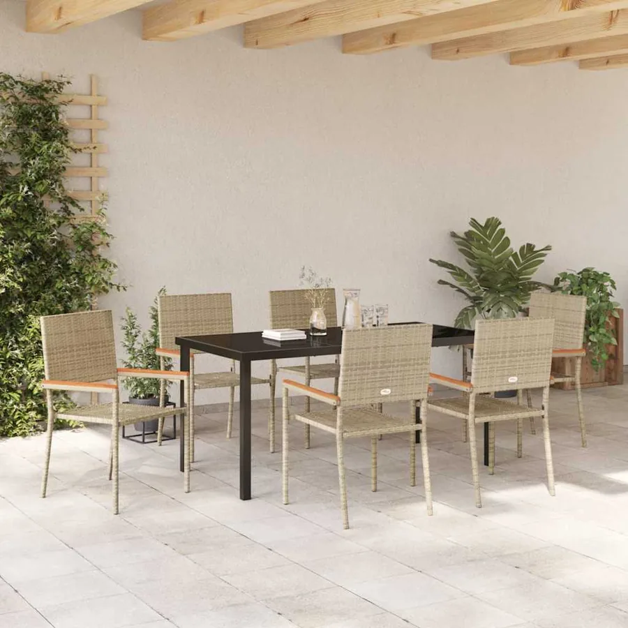 Ensemble de salle à manger pour jardin 7 pcs Beige polyrotin - 4