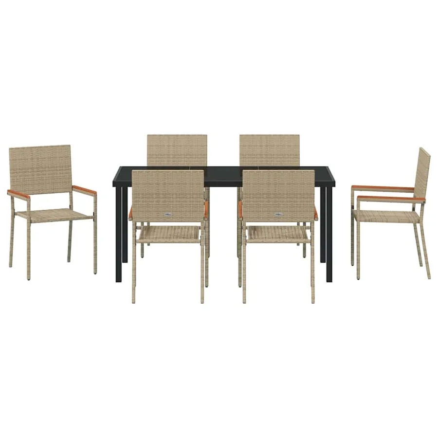 Ensemble de salle à manger pour jardin 7 pcs Beige polyrotin - 7