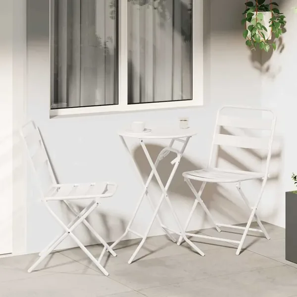 Ensemble bistro de jardin 3 pcs Blanc Acier