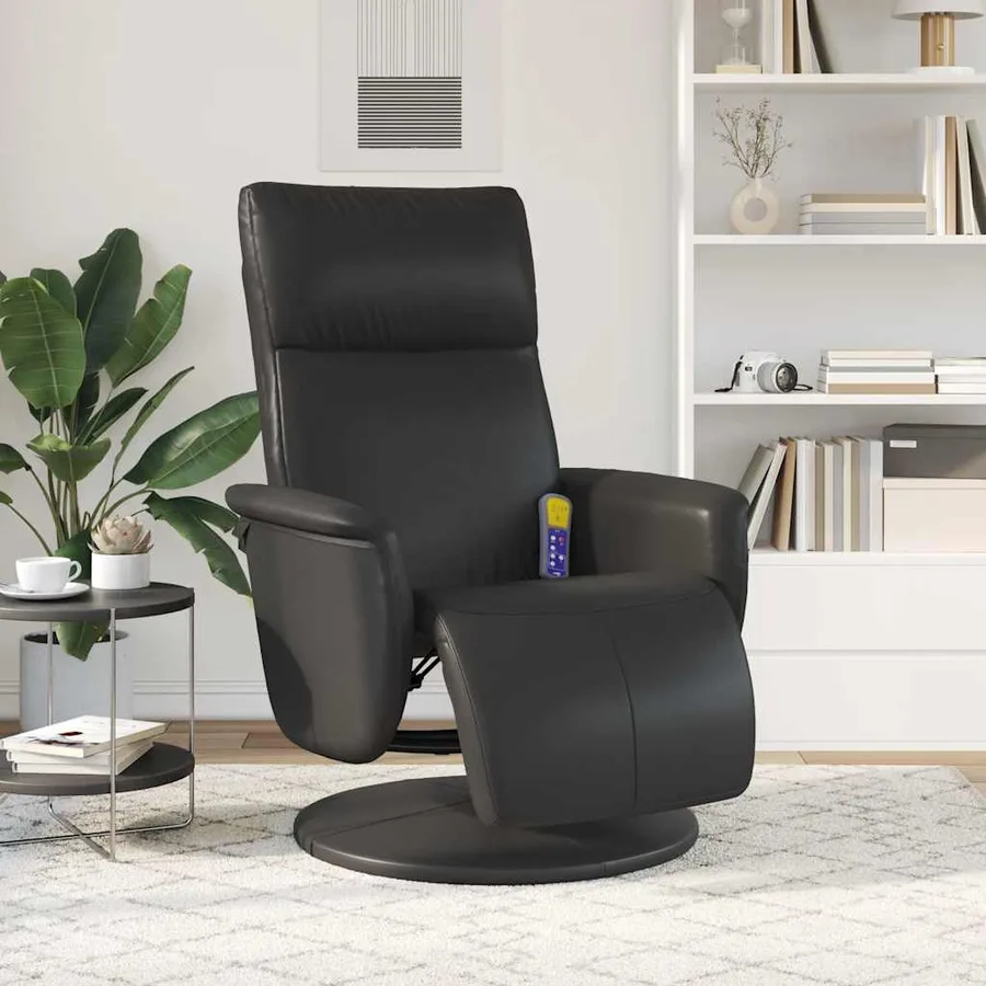 Fauteuil inclinable de massage repose-pieds noir similicuir - 3