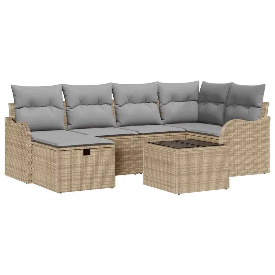 Ensemble de canapé de jardin 7 pcs Beige Poly rotin - 2
