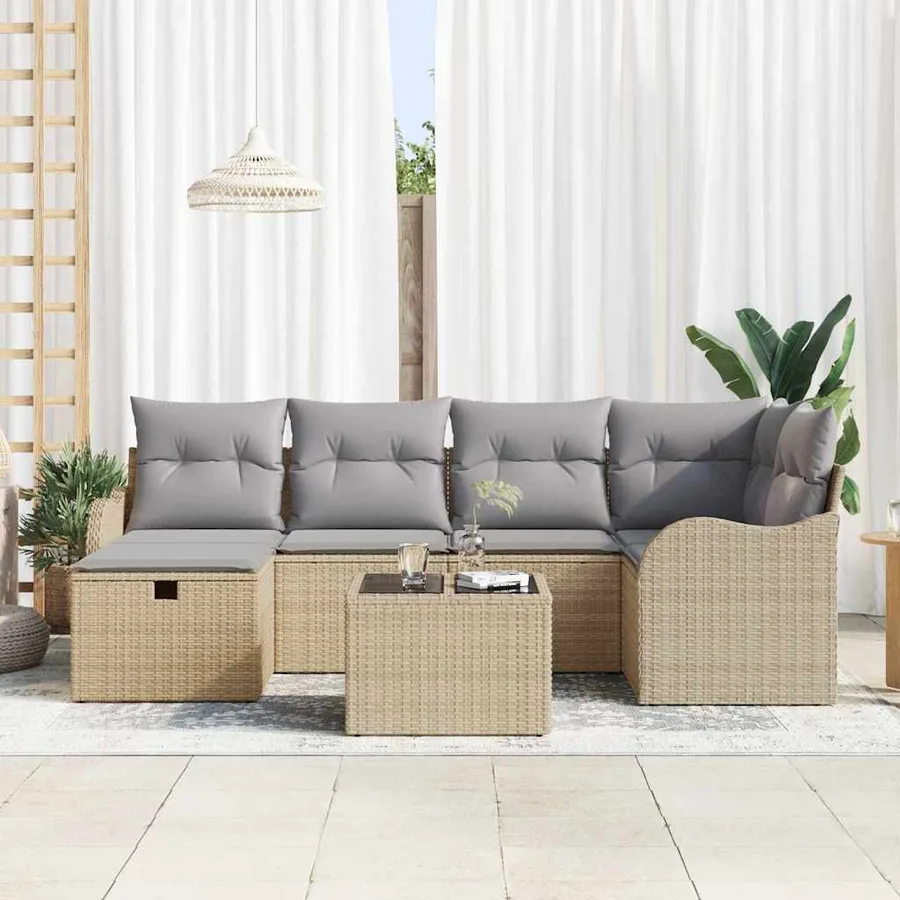 Ensemble de canapé de jardin 7 pcs Beige Poly rotin - 3