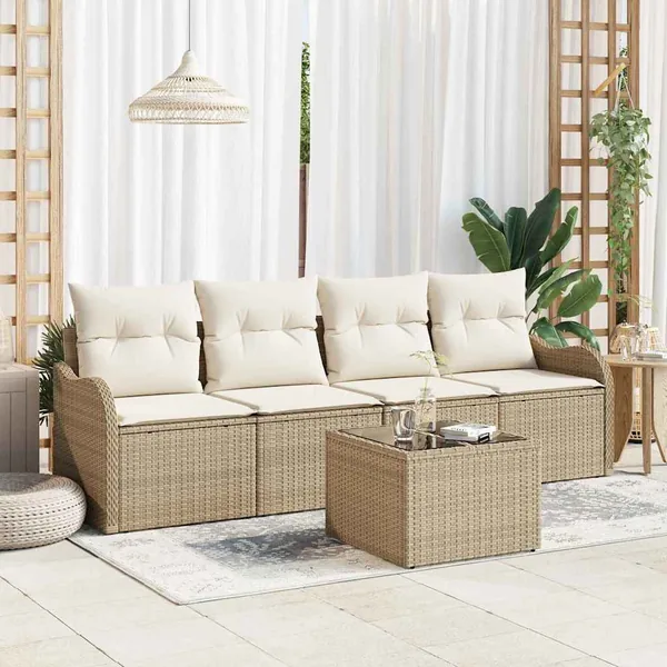 Ensemble de canapé de jardin avec coussin 5 pcs Beige et crème
