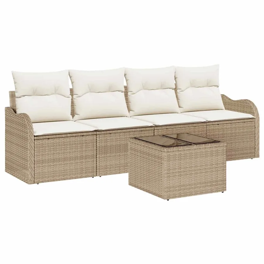 Ensemble de canapé de jardin avec coussin 5 pcs Beige et crème - 2