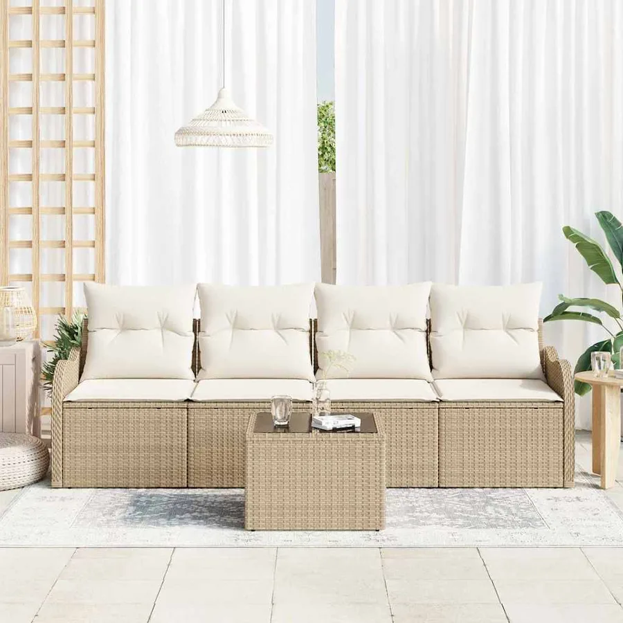 Ensemble de canapé de jardin avec coussin 5 pcs Beige et crème - 3