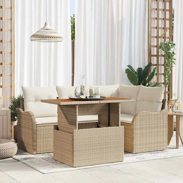 Ensemble de canapé de jardin 5 pcs Beige Poly rotin