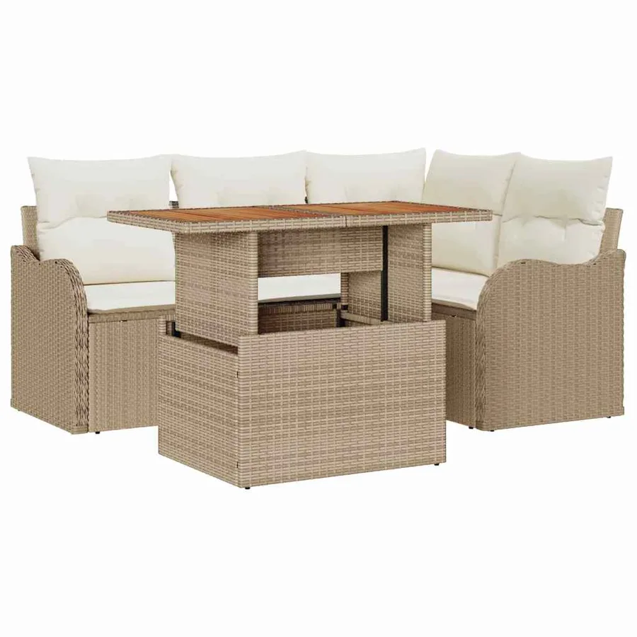 Ensemble de canapé de jardin 5 pcs Beige Poly rotin - 2