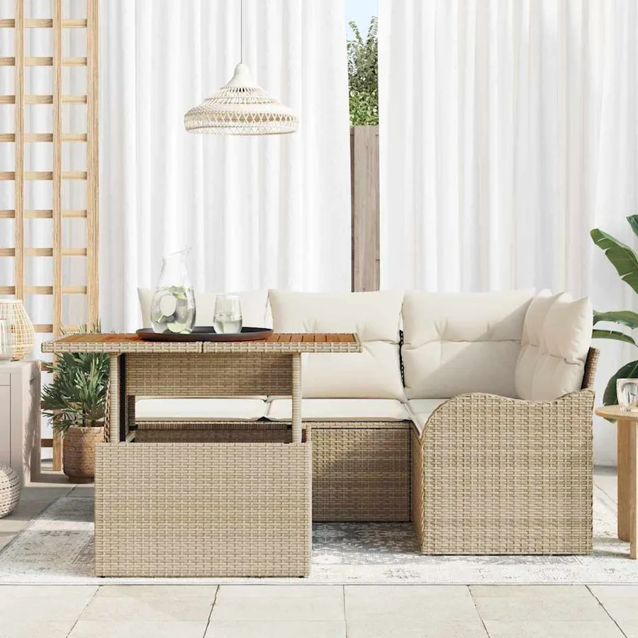 Ensemble de canapé de jardin 5 pcs Beige Poly rotin - 3