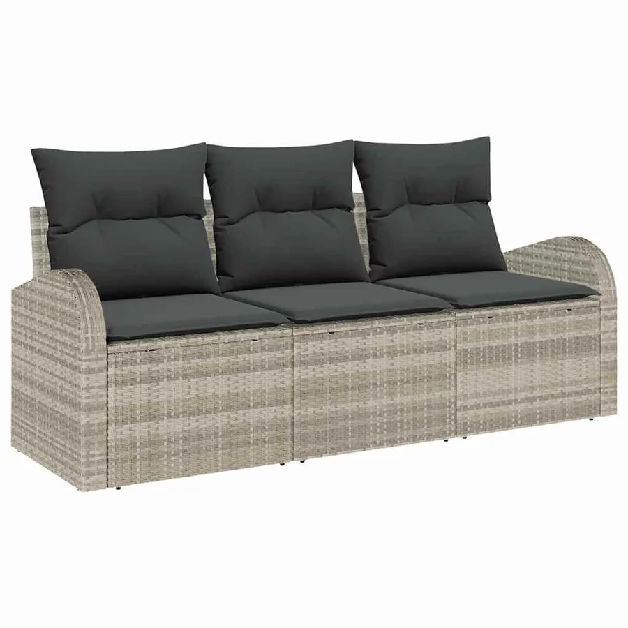 Ensemble de canapé de jardin 3 pcs Gris clair Poly rotin - 2