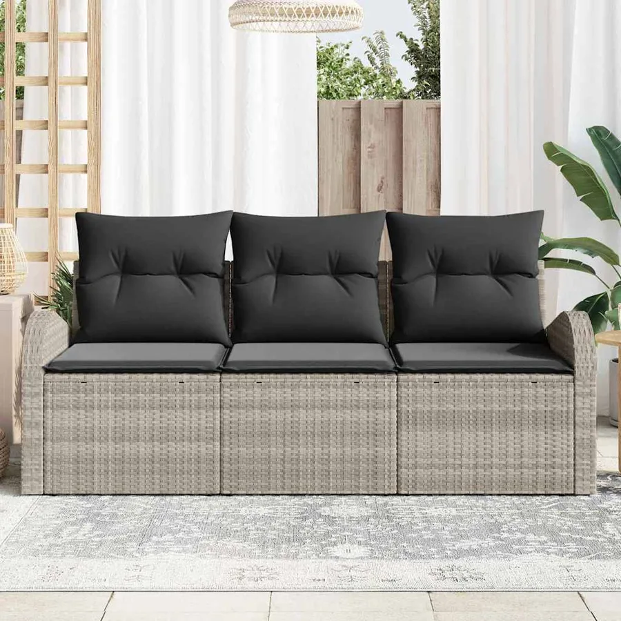 Ensemble de canapé de jardin 3 pcs Gris clair Poly rotin - 3