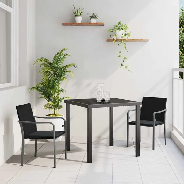 Ensemble de salle à manger pour jardin 3 pcs Noir et gris