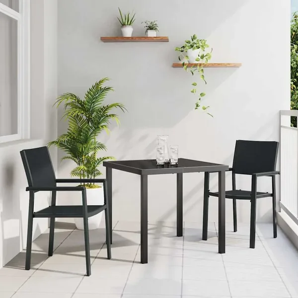 Ensemble de salle à manger pour jardin 3 pcs Noir