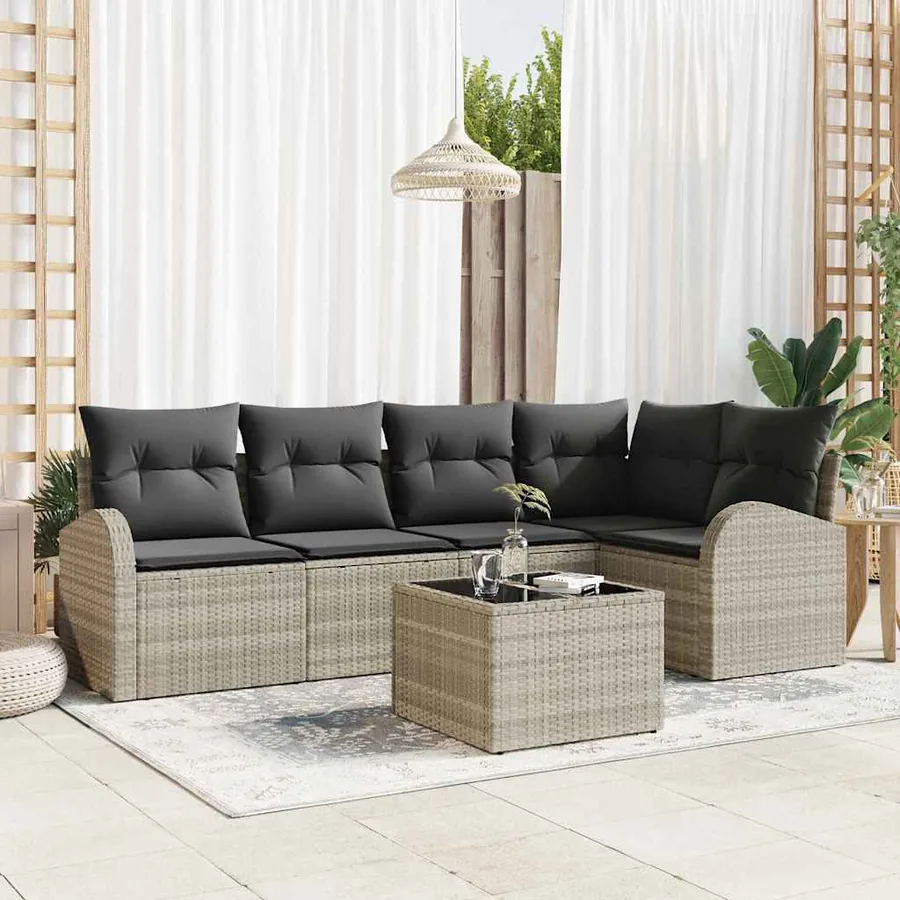 Ensemble de Canapés avec coussin 6 pcs Gris clair Polyester