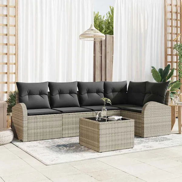 Ensemble de Canapés avec coussin 6 pcs Gris clair Polyester