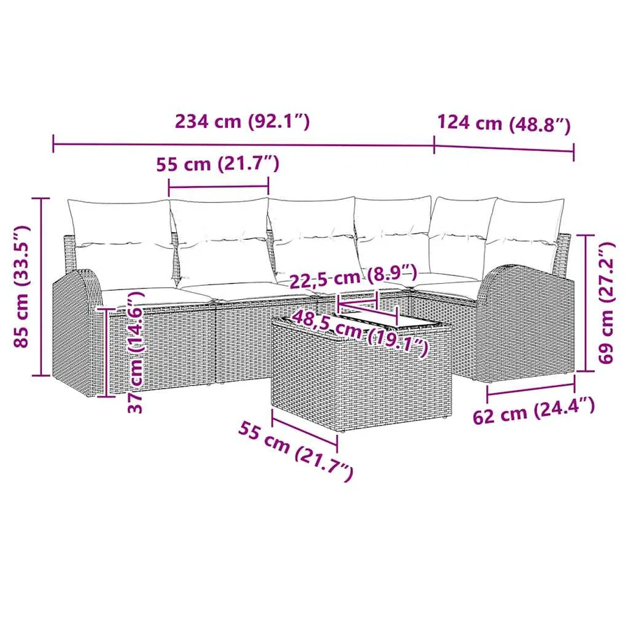 Ensemble de Canapés avec coussin 6 pcs Gris clair Polyester - 13