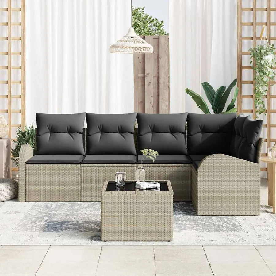 Ensemble de Canapés avec coussin 6 pcs Gris clair Polyester - 3