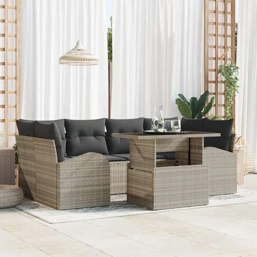 Ensemble de canapé de jardin 7 pcs Gris clair Poly rotin