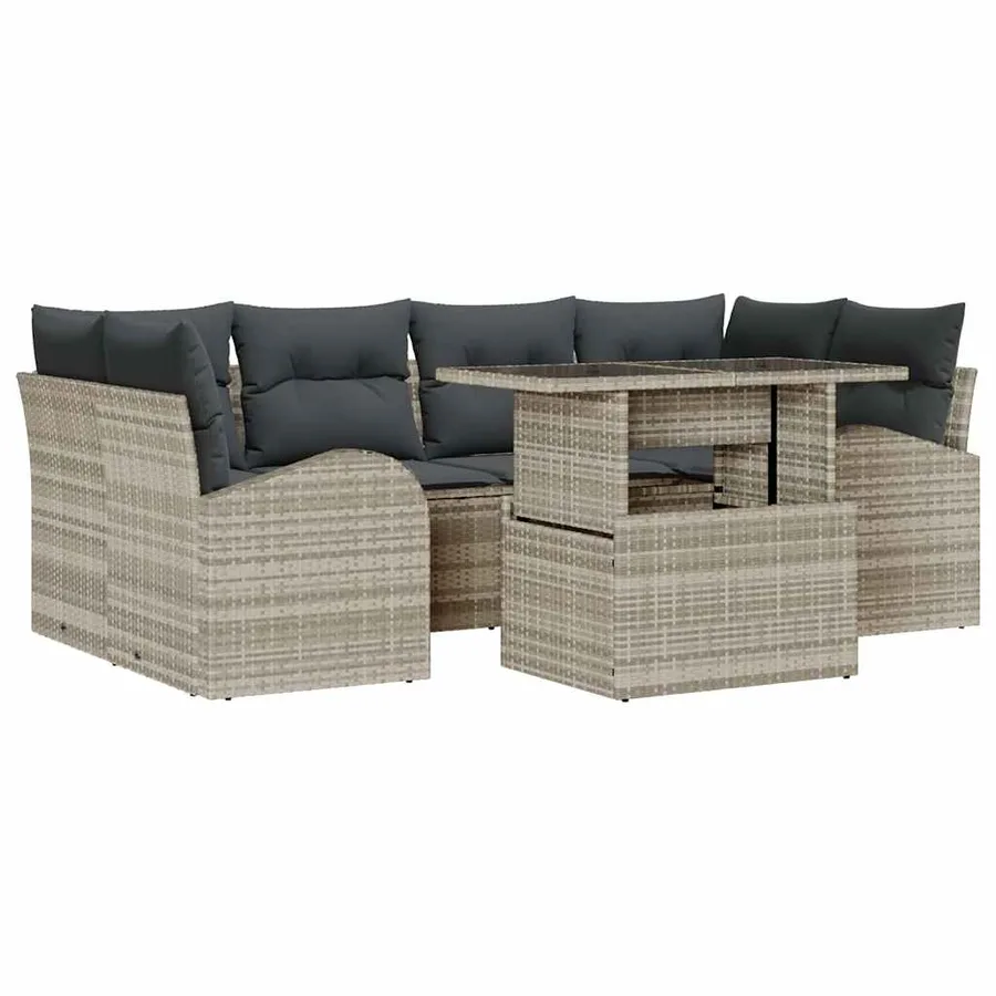 Ensemble de canapé de jardin 7 pcs Gris clair Poly rotin - 2