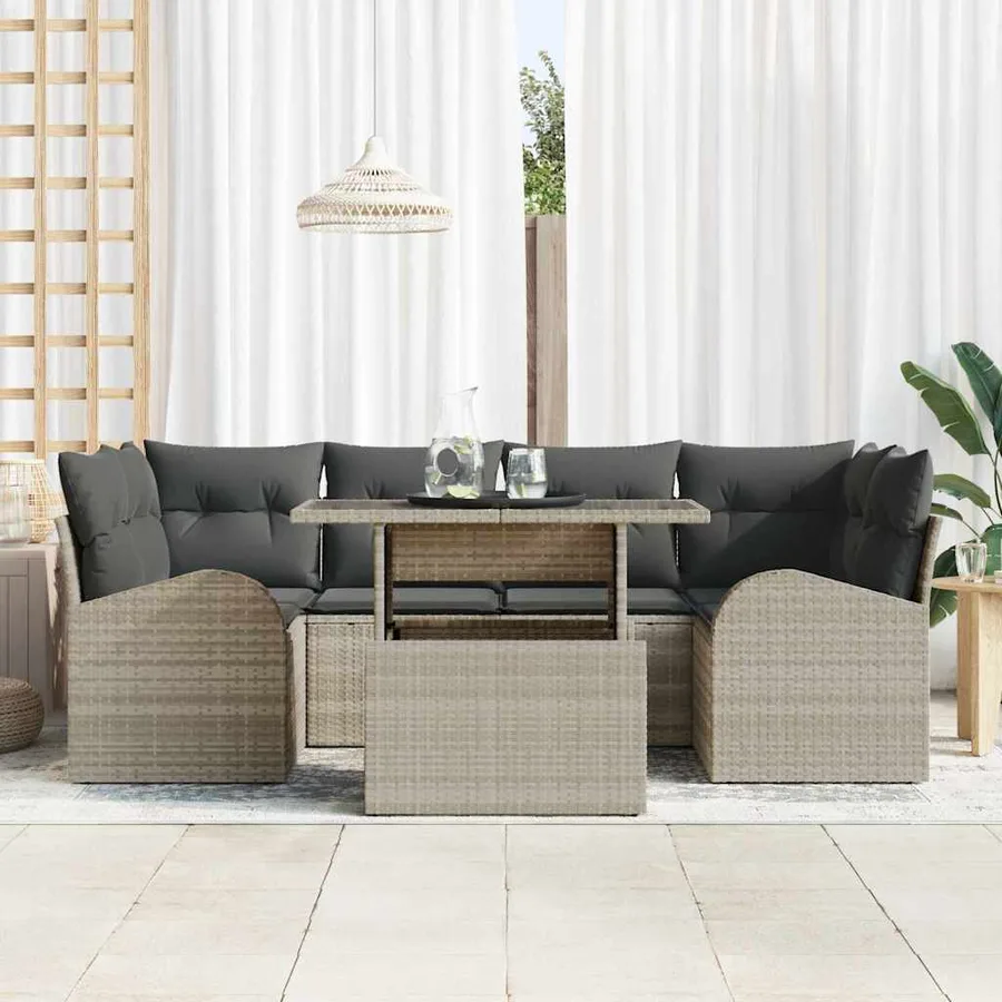 Ensemble de canapé de jardin 7 pcs Gris clair Poly rotin - 3