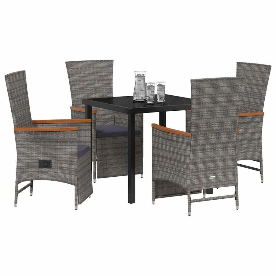 Ensemble de salle à manger pour jardin 5 pcs Gris polyrotin - 3