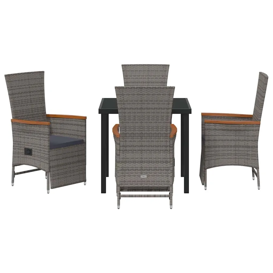 Ensemble de salle à manger pour jardin 5 pcs Gris polyrotin - 7