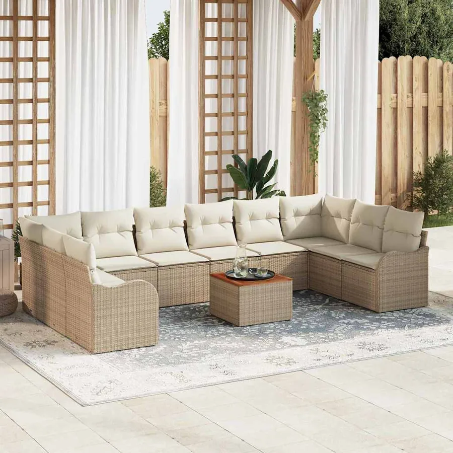 Ensemble de canapé de jardin 11 pcs Beige et crème polyrotin