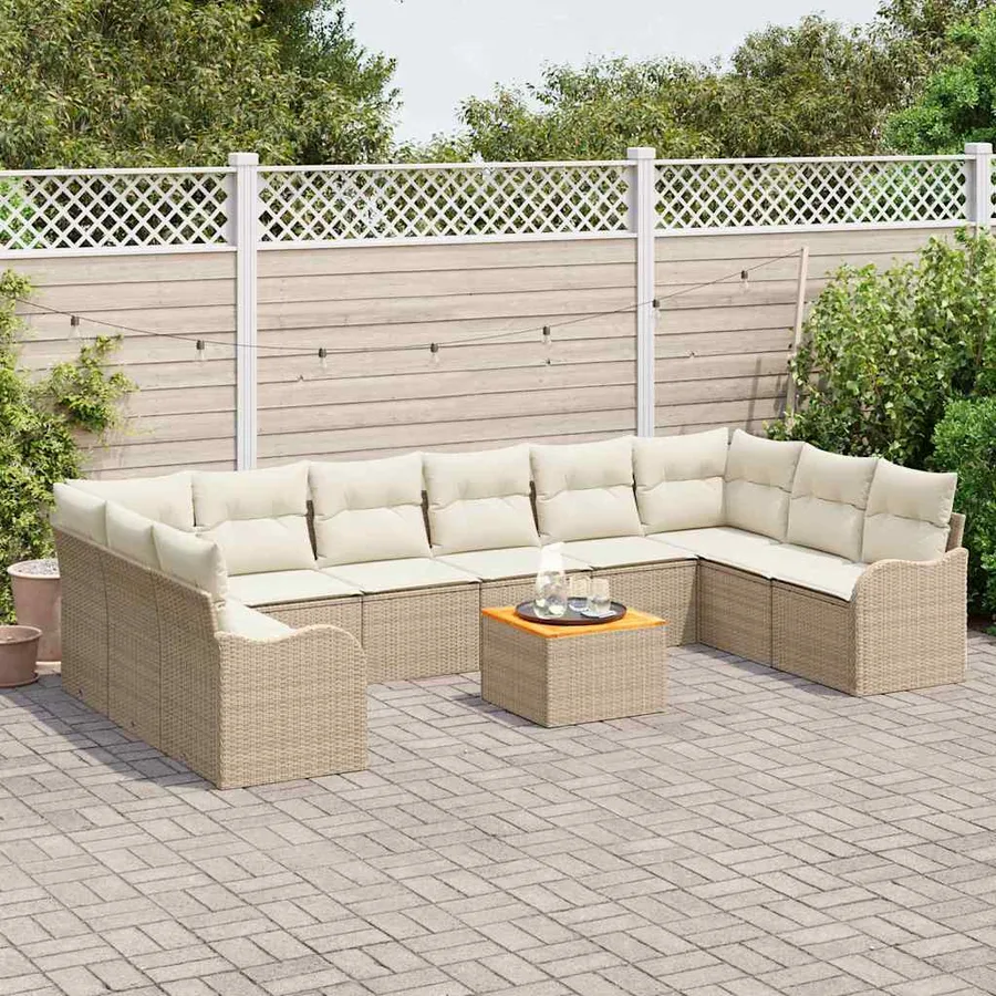 Ensemble de canapé de jardin 11 pcs Beige et crème polyrotin - 3