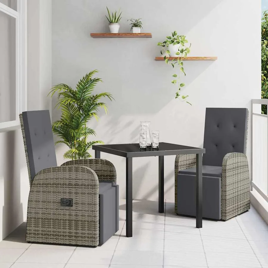 Ensemble de salle à manger pour jardin 3 pcs Gris polyrotin