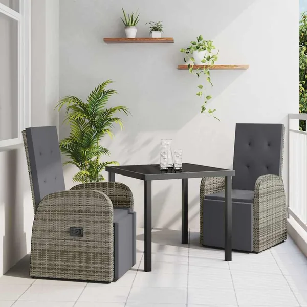 Ensemble de salle à manger pour jardin 3 pcs Gris polyrotin