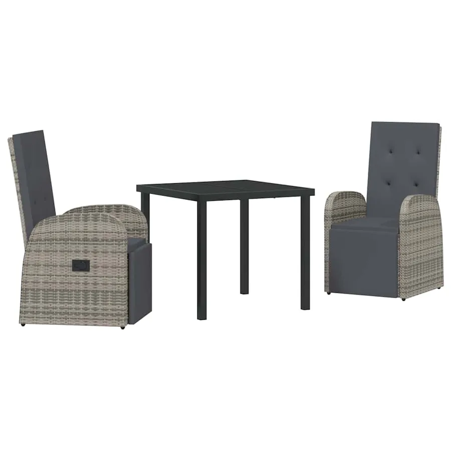 Ensemble de salle à manger pour jardin 3 pcs Gris polyrotin - 2