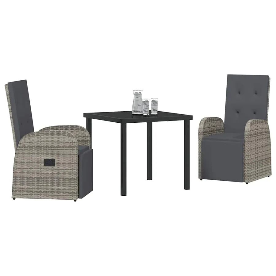 Ensemble de salle à manger pour jardin 3 pcs Gris polyrotin - 3