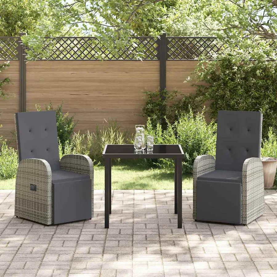 Ensemble de salle à manger pour jardin 3 pcs Gris polyrotin - 4