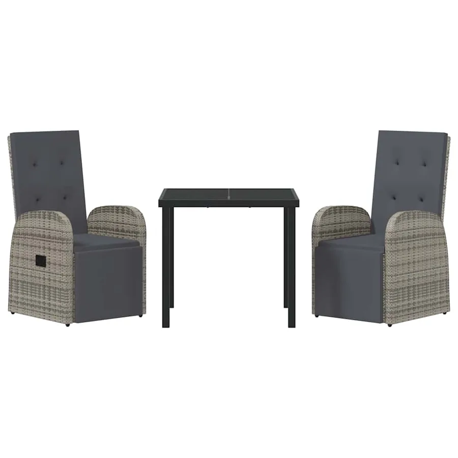 Ensemble de salle à manger pour jardin 3 pcs Gris polyrotin - 7