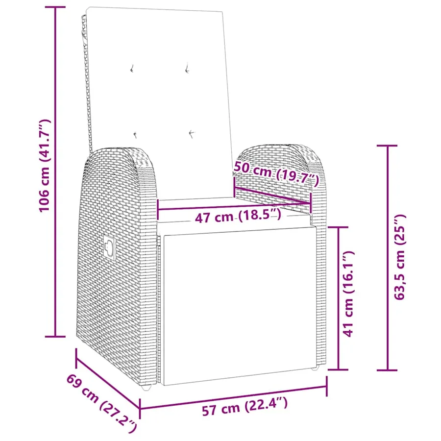 Ensemble de salle à manger pour jardin 3 pcs Gris polyrotin - 8