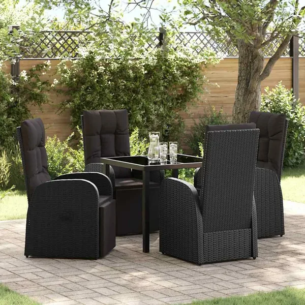 Ensemble de salle à manger pour jardin 5 pcs Noir polyrotin