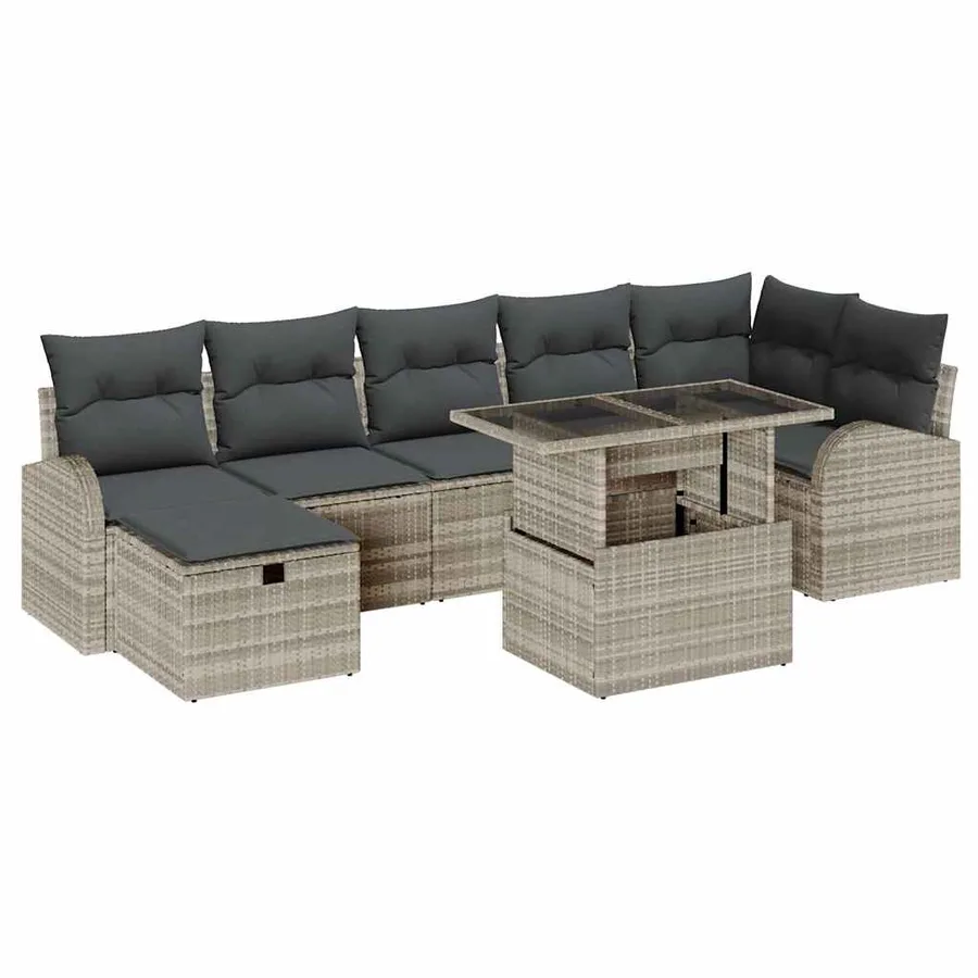 Ensemble de canapé de jardin 8 pcs Gris clair Poly rotin - 2