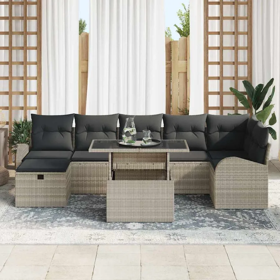 Ensemble de canapé de jardin 8 pcs Gris clair Poly rotin - 3