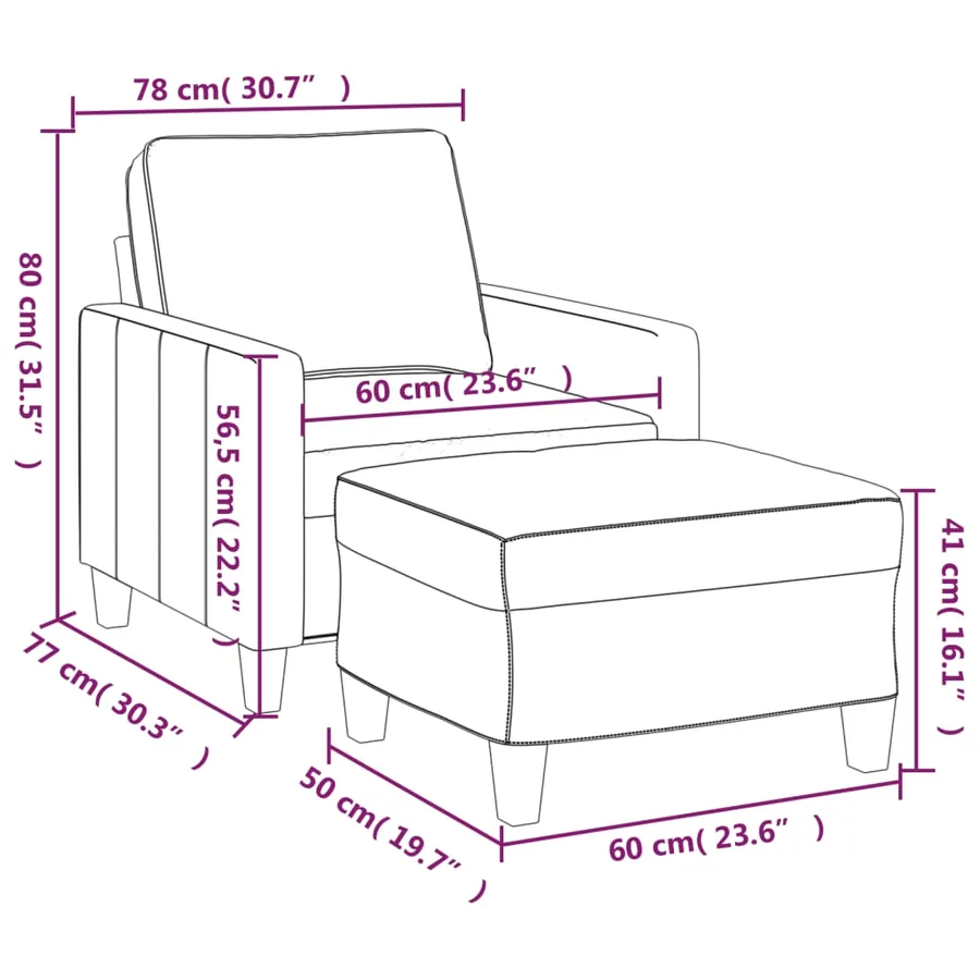 Fauteuil avec repose-pied Marron 60 cm Tissu - 7