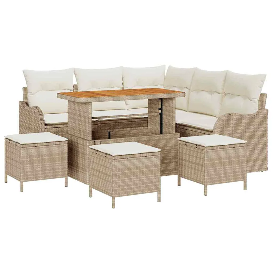 Ensemble de canapé de jardin avec coussin 9 pcs Beige et crème - 2