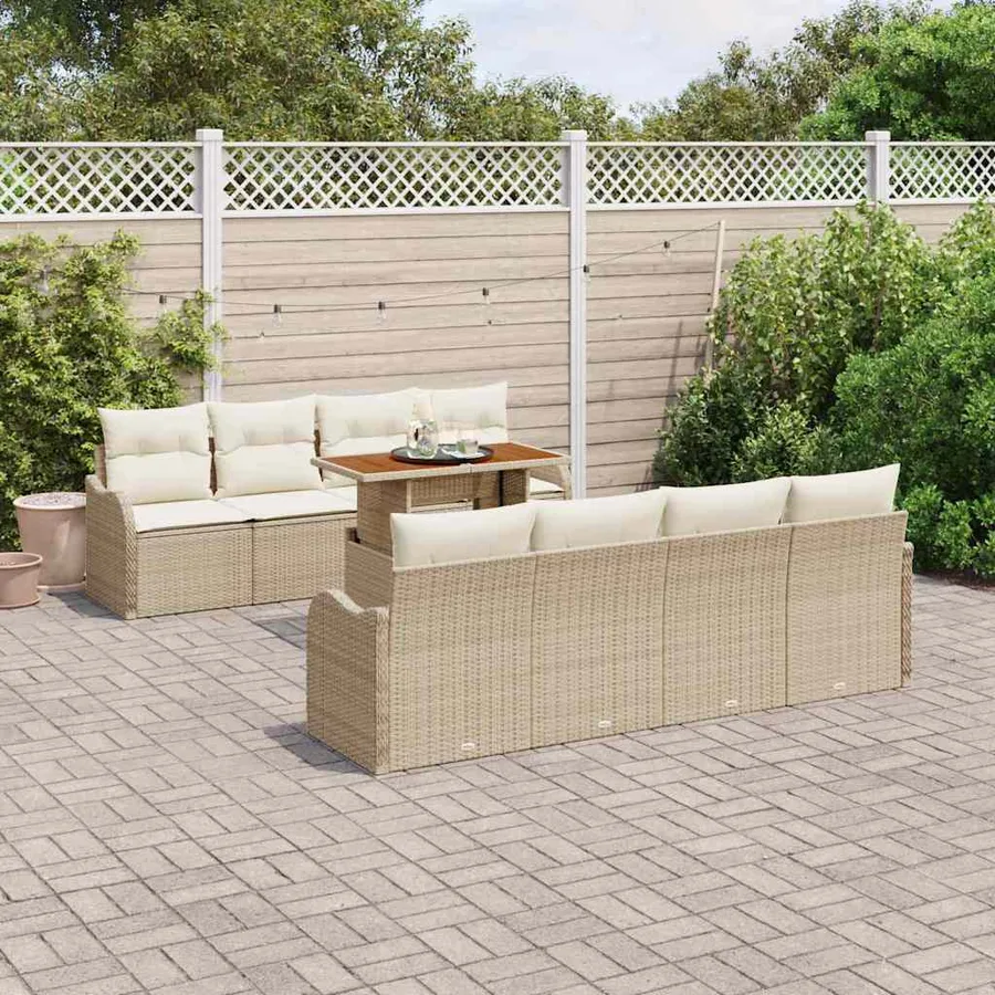 Ensemble de canapé de jardin 9 pcs Beige Poly rotin - 3