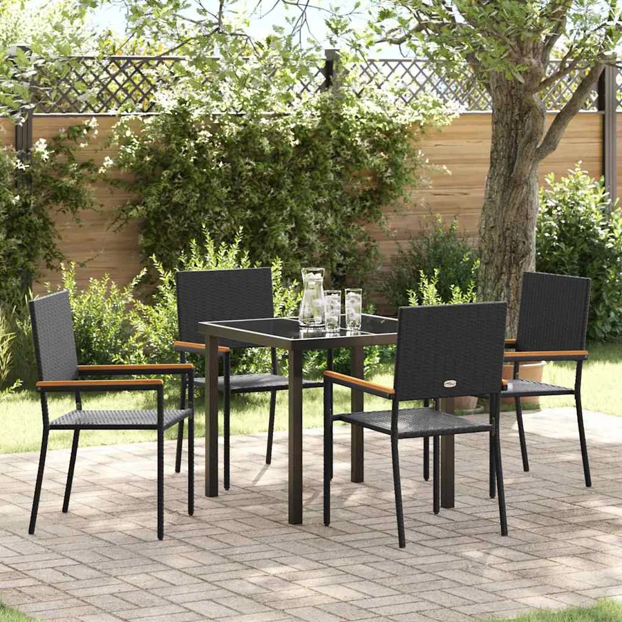 Ensemble de salle à manger pour jardin 5 pcs Noir polyrotin